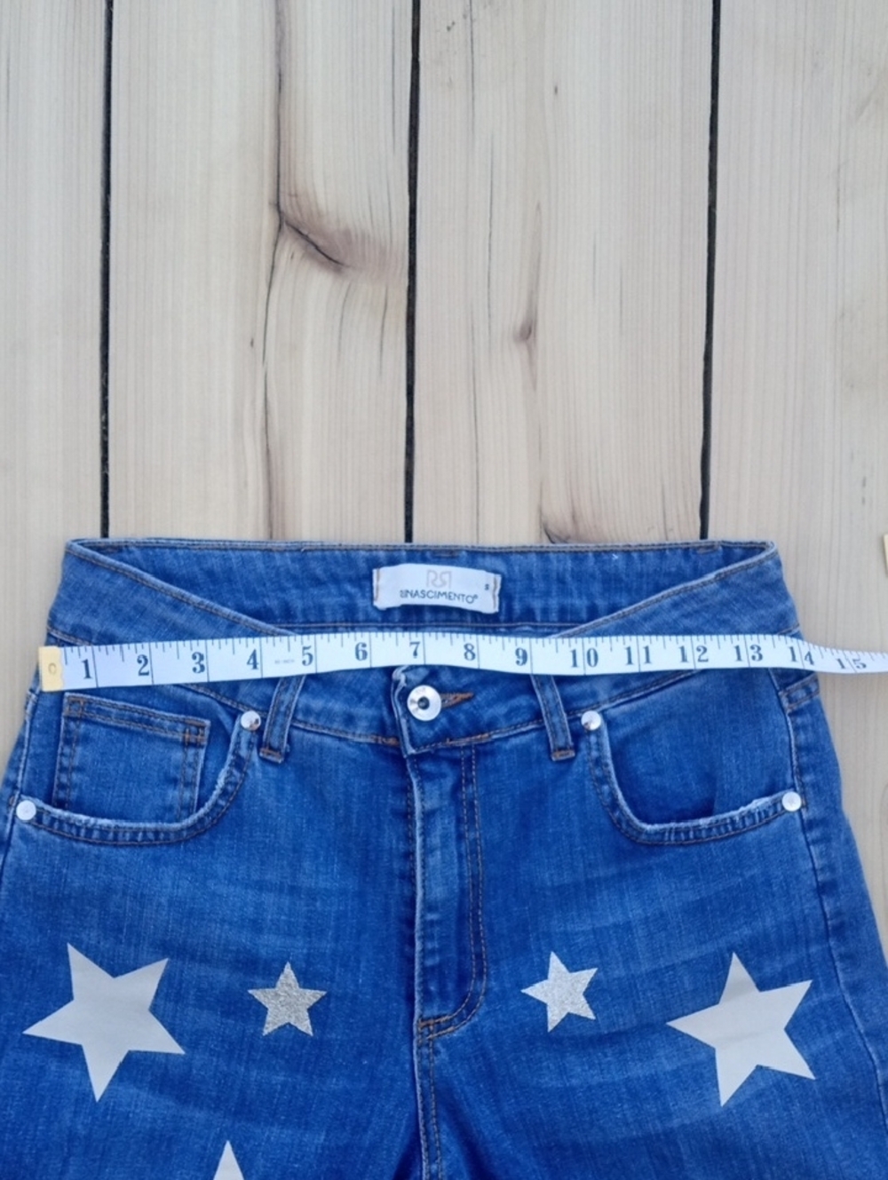 Rinascimento Denim Jeans with White Star Print - Picture 11 of 13